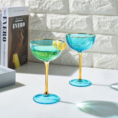 Bellissimo Crystal Champagne Coupe Glasses Set of 2 – Luxury Cocktail Glassware for Home Bar