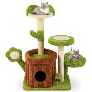 Jungle-Themed Cat Tree Activity Center with Condo and Flower Perches – Green