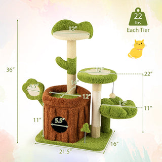 Jungle-Themed Cat Tree Activity Center with Condo and Flower Perches – Green