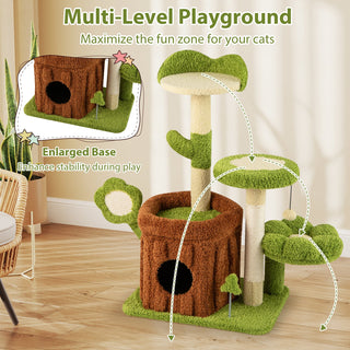 Jungle-Themed Cat Tree Activity Center with Condo and Flower Perches – Green