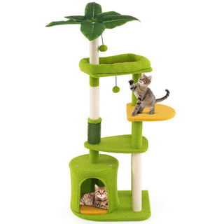 Tropical Multi-Level Cat Tree for Adult Cats with Condo and Groomer – Green