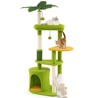 Tropical Multi-Level Cat Tree for Adult Cats with Condo and Groomer – Green