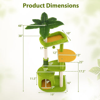 Tropical Multi-Level Cat Tree for Adult Cats with Condo and Groomer – Green