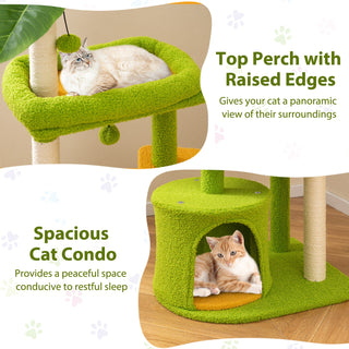 Tropical Multi-Level Cat Tree for Adult Cats with Condo and Groomer – Green