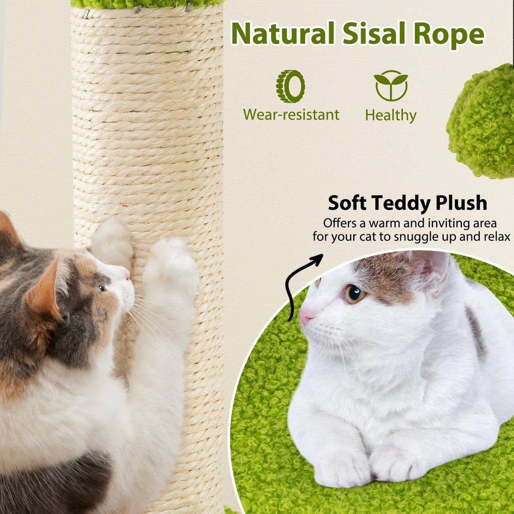 Tropical Multi-Level Cat Tree for Adult Cats with Condo and Groomer – Green
