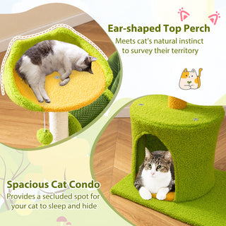 Cute Tropical Palm Cat Tree with Condo, Scratching Posts and Groomer – Green
