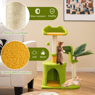 Cute Tropical Palm Cat Tree with Condo, Scratching Posts and Groomer – Green