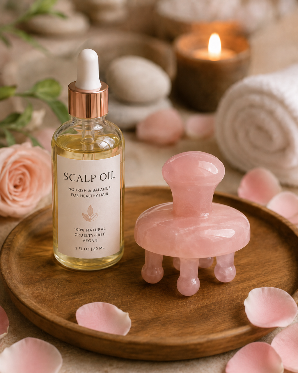 Rose Quartz Scalp Ritual™ – Pressure Point Crystal Scalp Massager
