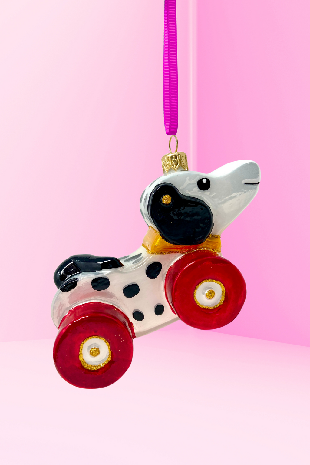 Dalmatian Dog Pull Toy Glass Ornament – Erik’s Toy Box Collection