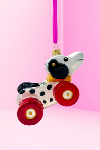 Dalmatian Dog Pull Toy Glass Ornament – Erik’s Toy Box Collection