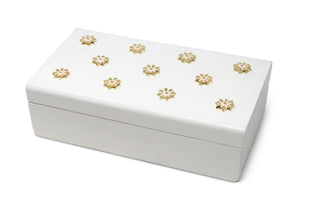 White Wooden Decorative Box with Gold Flower Beads