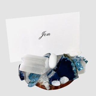 Azure Walnut & Natural Stone Place Card Holder