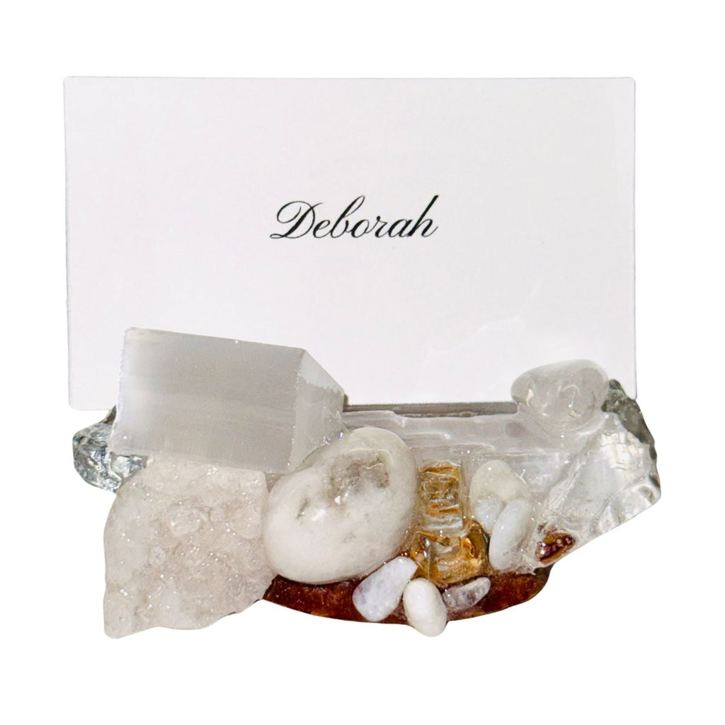 Handcrafted Walnut & Natural Crystal Place Card Holder