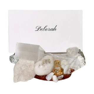 Handcrafted Walnut & Natural Crystal Place Card Holder