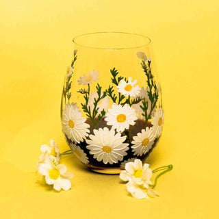 Daisy Painted Stemless Wine Glasses – Set of 2