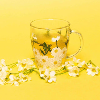 Hand-Painted Daisy Glass Mugs – Set of 2