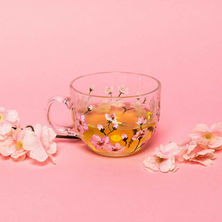 Hand-Painted Cherry Blossom Glass Mugs – Set of 2