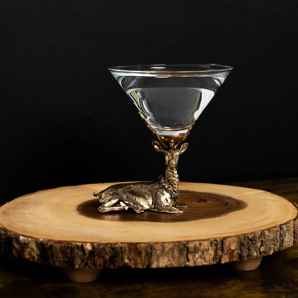 Gold Stag Martini Glasses with Sculpted Antler Bases – Set of 2