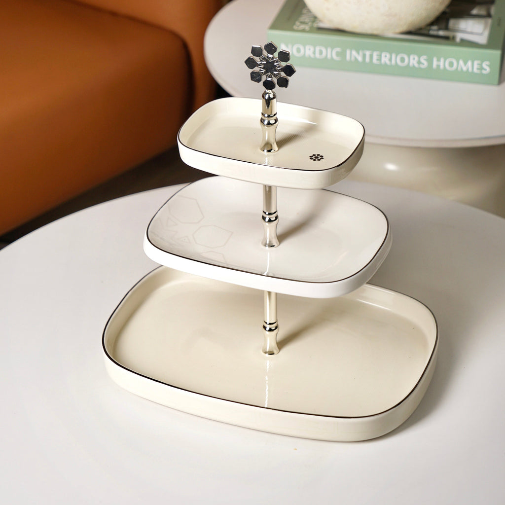 Mirral - 3 Tier Plate - White & Silver