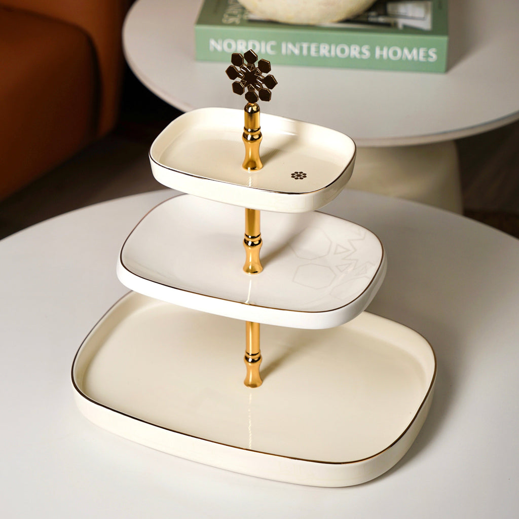 Mirral - 3 Tier Plate - White & Gold