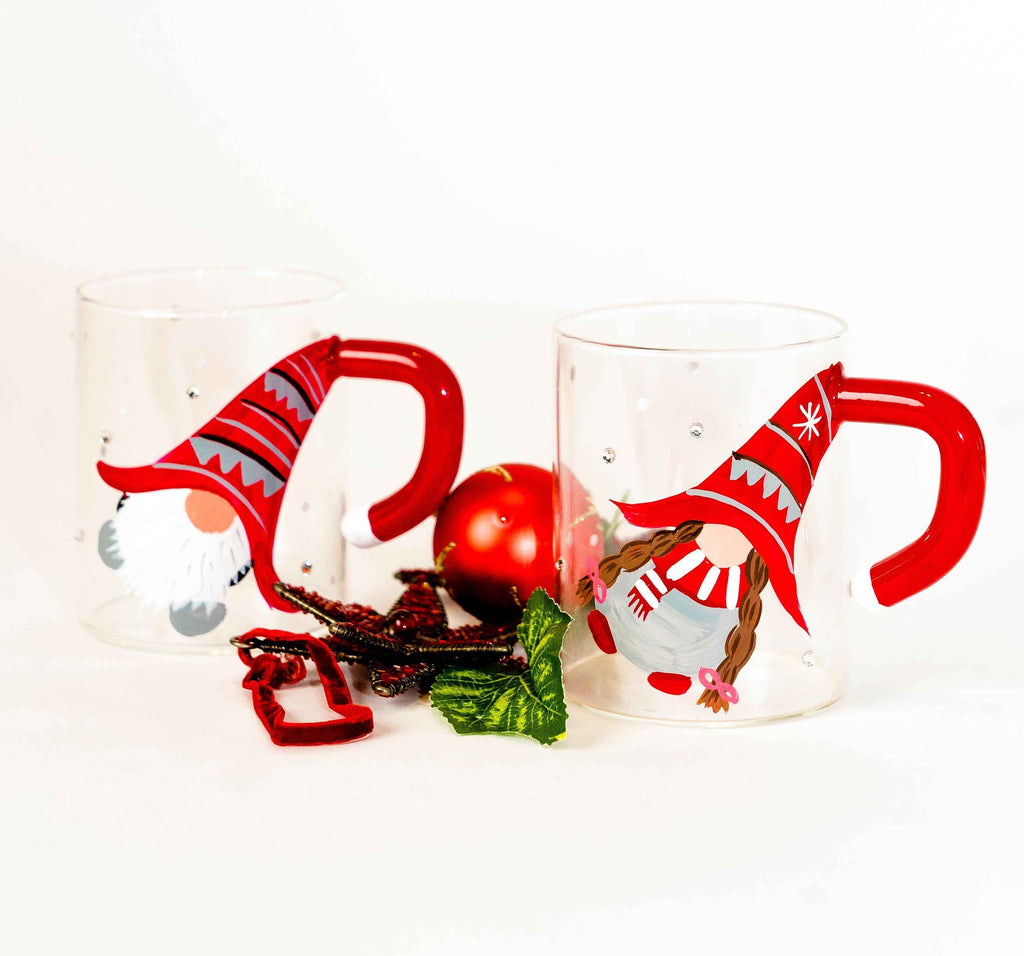 3D Christmas Gnome Glass Coffee Mug