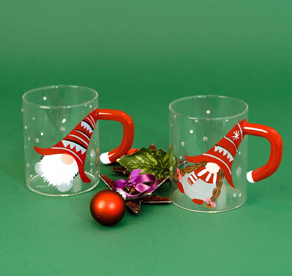 3D Christmas Gnome Glass Coffee Mug