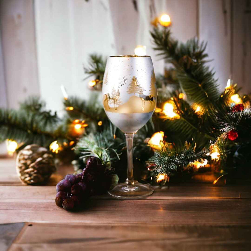 Gold & Silver Winter Deer Wine Glasses – Set of 2