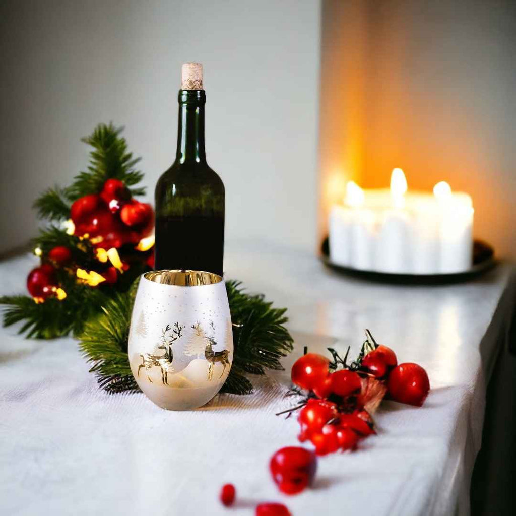 Frosted Gold & Silver Deer Stemless Wine Glasses – Set of 2