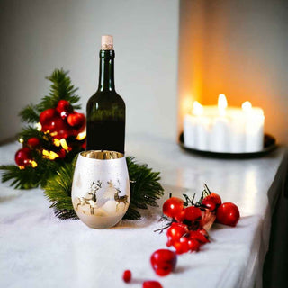 Frosted Gold & Silver Deer Stemless Wine Glasses – Set of 2