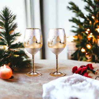 Gold & Silver Winter Deer Wine Glasses – Set of 2