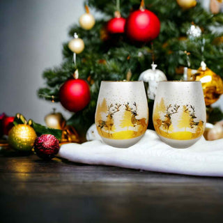 Frosted Gold & Silver Deer Stemless Wine Glasses – Set of 2