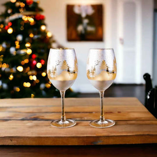 Gold & Silver Winter Deer Wine Glasses – Set of 2