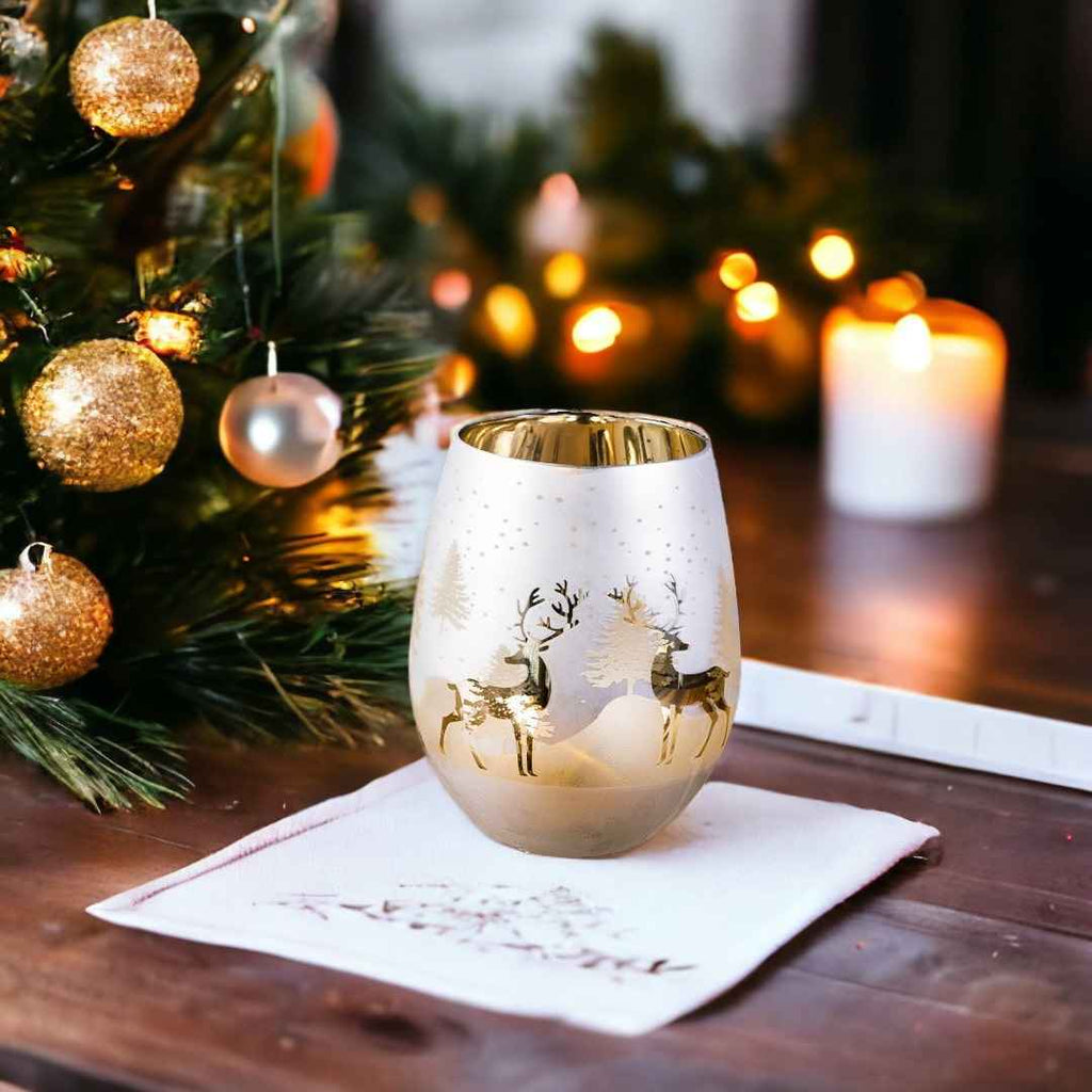 Frosted Gold & Silver Deer Stemless Wine Glasses – Set of 2