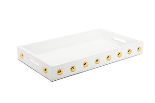 White Decorative Serving Tray With Shiny Gold Ball Design