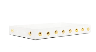White Decorative Serving Tray With Shiny Gold Ball Design