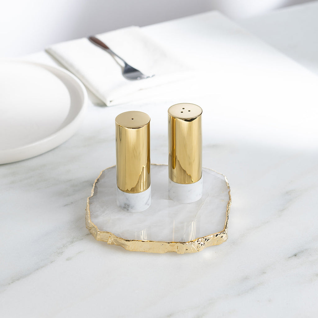 Coluna Dual Marble and Gold Salt & Pepper Shaker