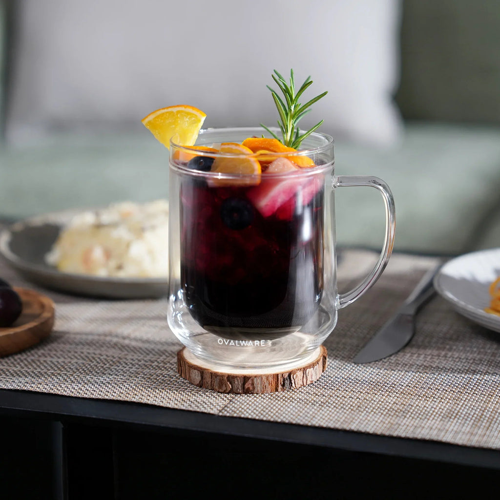 Double-Wall Glass Coffee Mugs with Handles – 17 oz, Set of 2