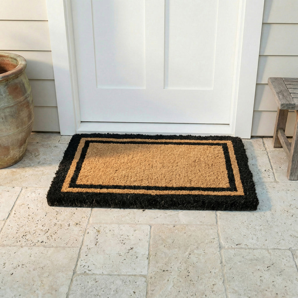 Double Black Border Natural Coir Doormat