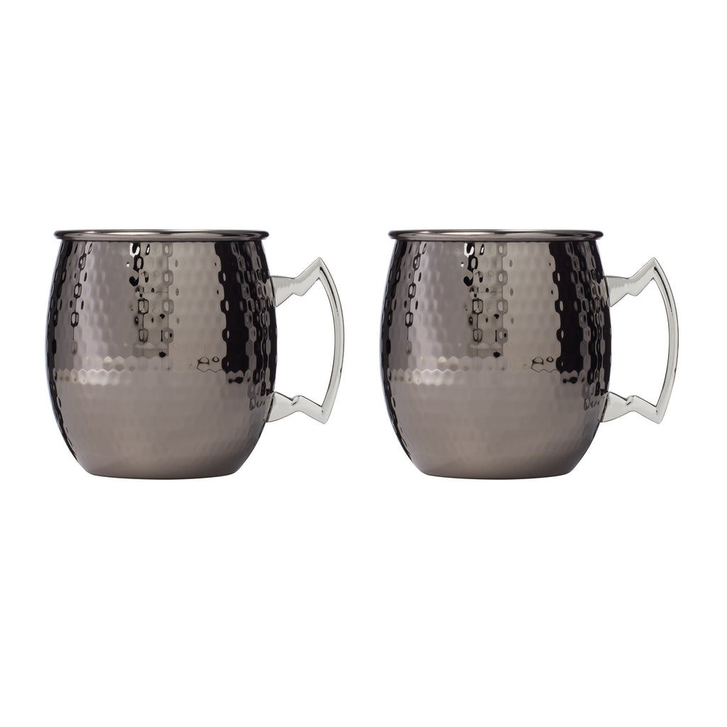 Cambridge Hammered Black Moscow Mule Mugs, Set of 2, stainless steel