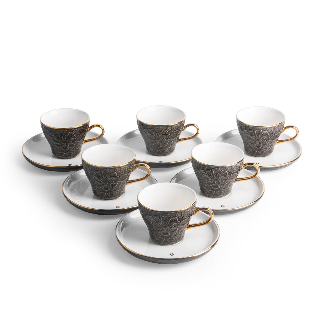 Crown Espresso Turkish Coffee Cups 12-Pc – Black & Gold, Luxury Coffee Cup Set