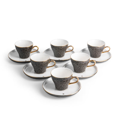 Crown Espresso Turkish Coffee Cups 12-Pc – Black & Gold, Luxury Coffee Cup Set