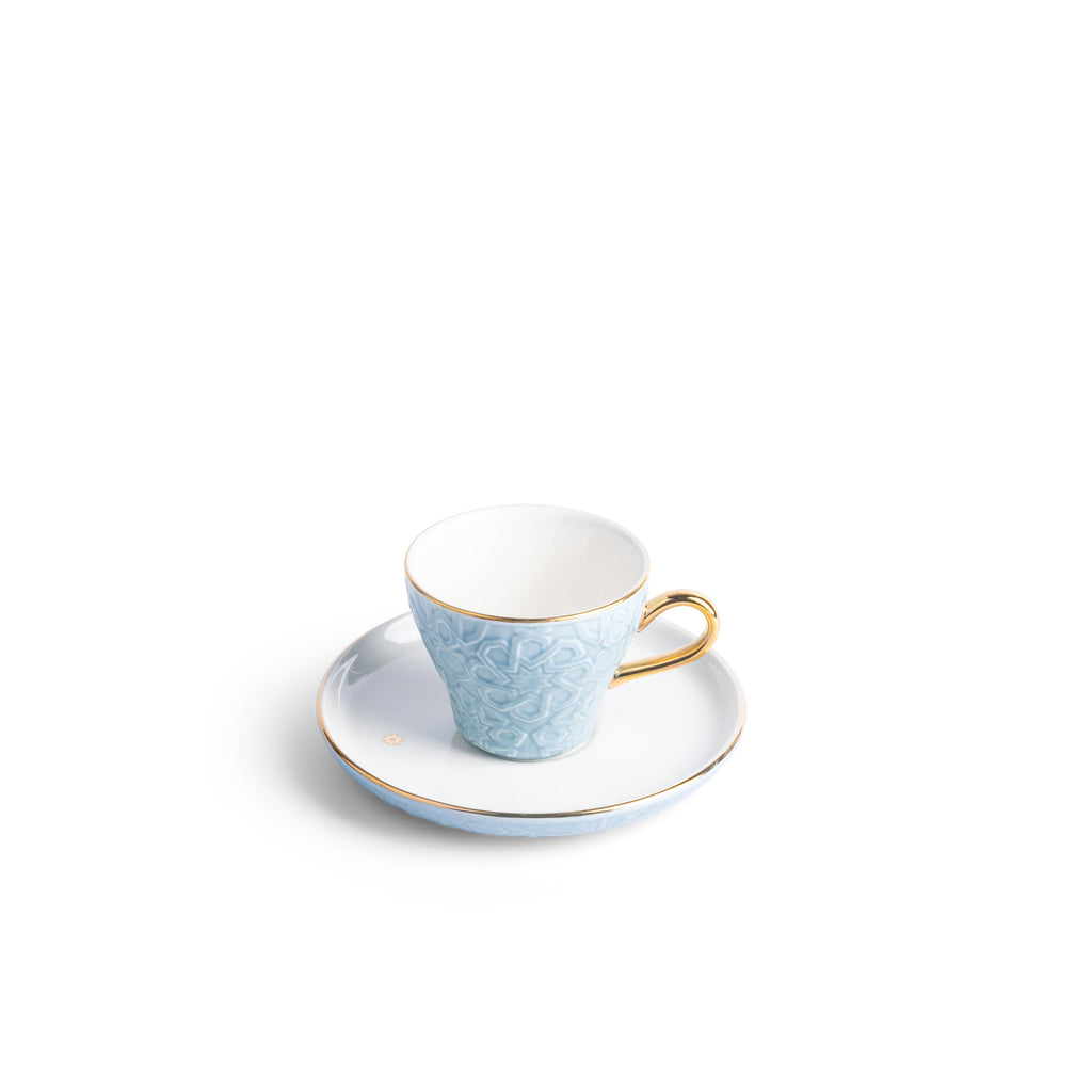 Crown Espresso Turkish Coffee Cups 12-Pc – Baby Blue & Gold, Elegant Coffee Cups