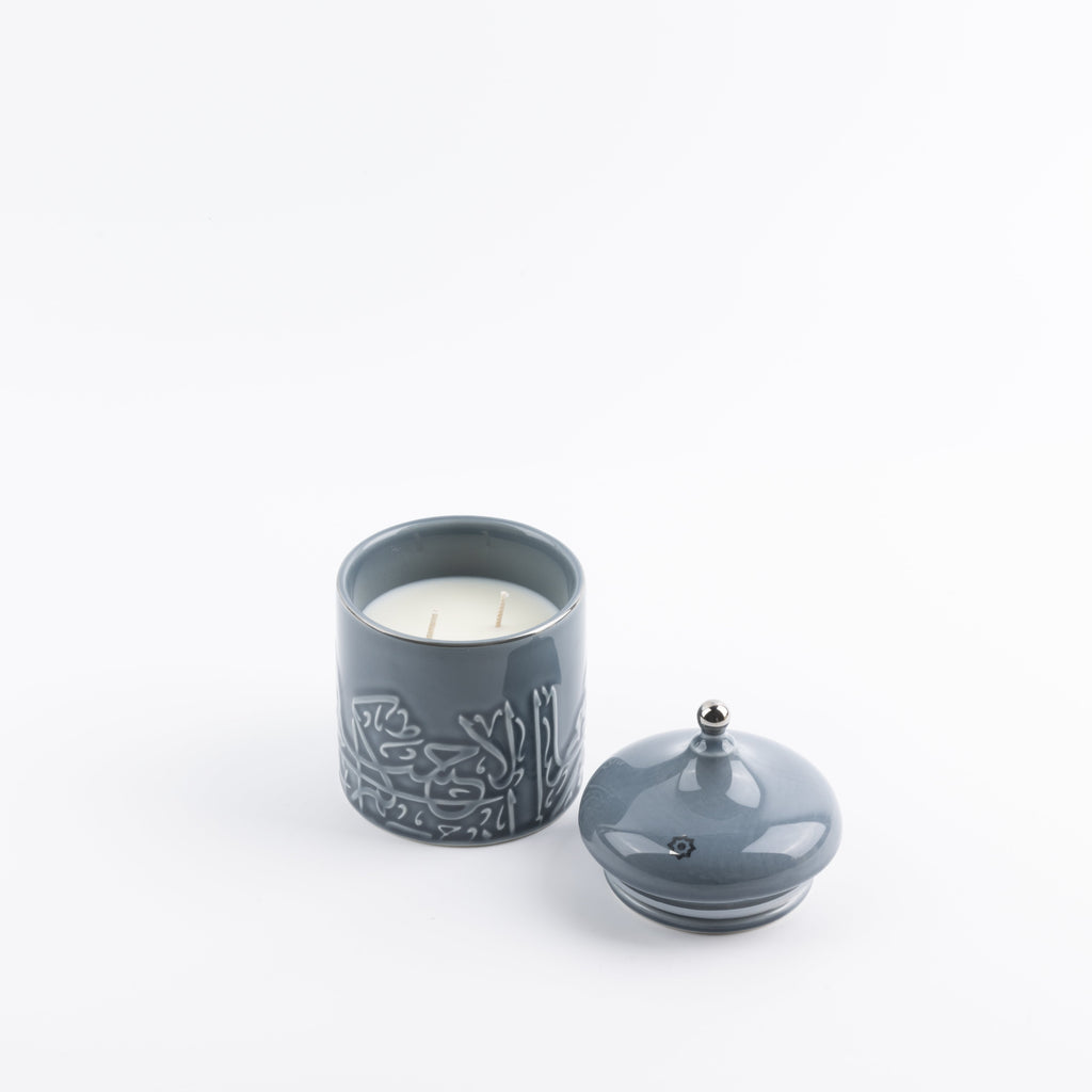 Jiwar -  Medium Candle| Minty Wood - Haze Blue & Silver