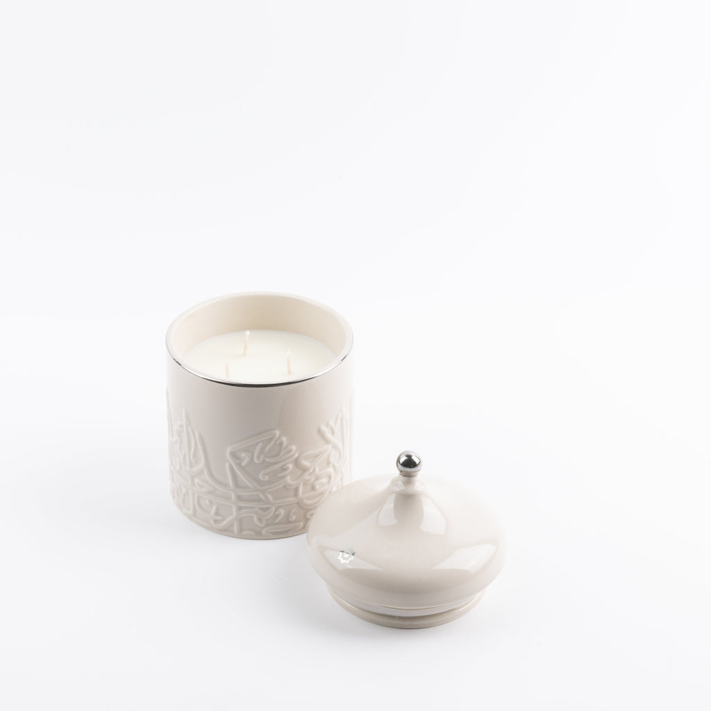 Jiwar -  Large Candle| Earthy Patchouli- Beige & Silver