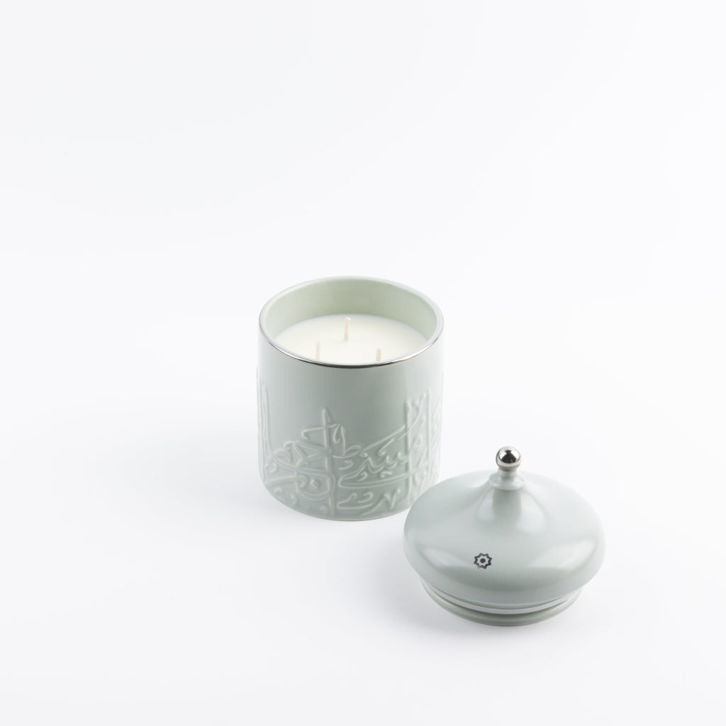 Jiwar -  Large Candle| Sea Rose - Mint Green & Silver