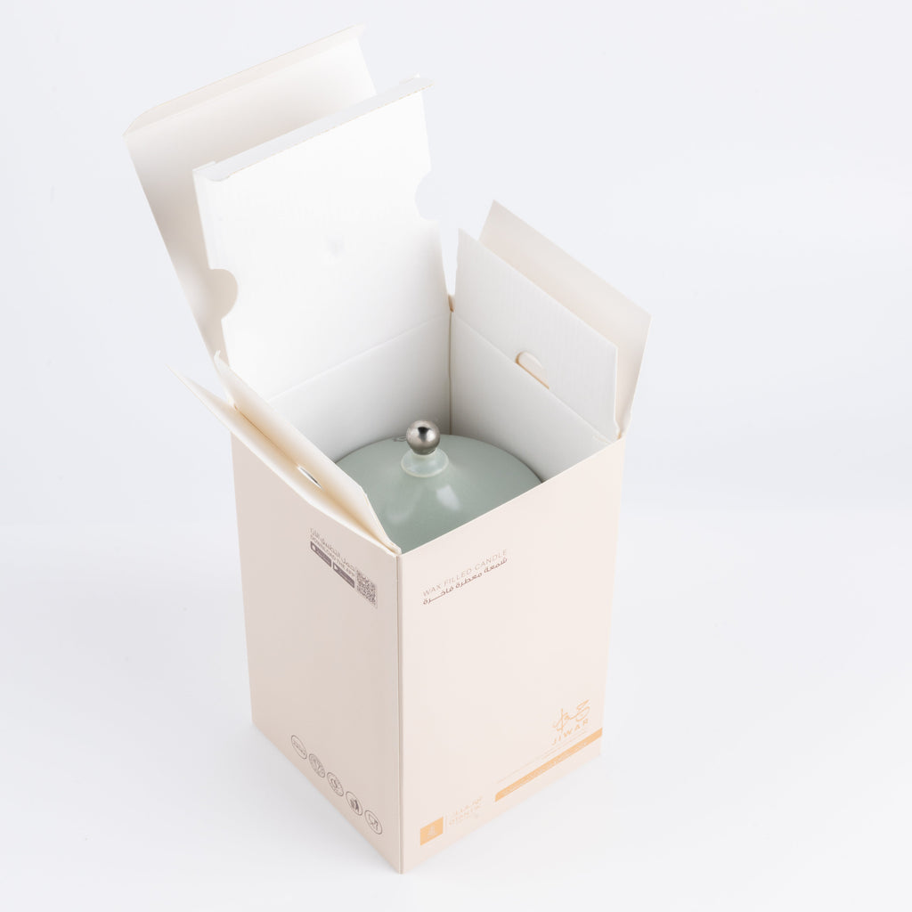 Jiwar -  Large Candle| Sea Rose - Mint Green & Silver