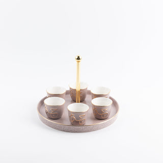 Jiwar Arabic Coffee Cups With Holder Lavender & Gold | Luxury Coffee Serveware