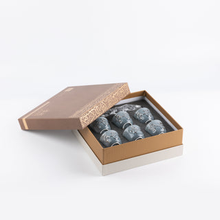 Jiwar - Arabic Coffee Cups With Holder - Haze Blue & SilverJiwar Arabic Coffee Cups With Holder Haze Blue & Silver | Luxury Coffee Serveware