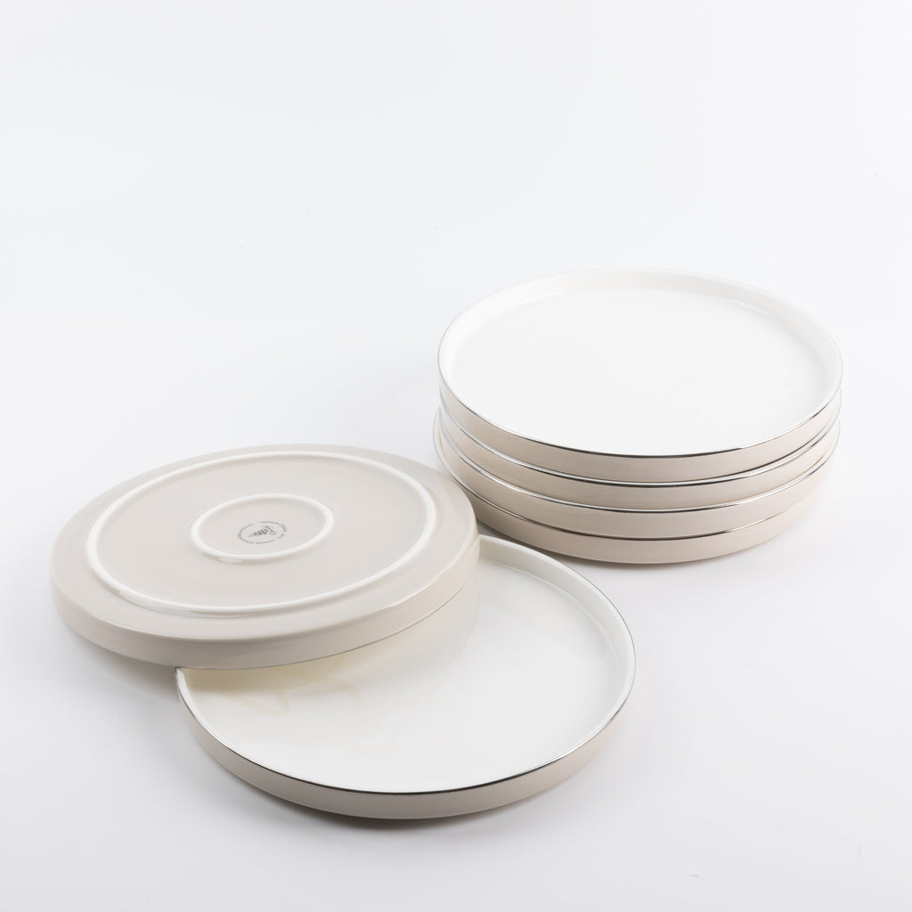 Jiwar Dessert Serving Plates Beige & Silver | Elegant Serveware
