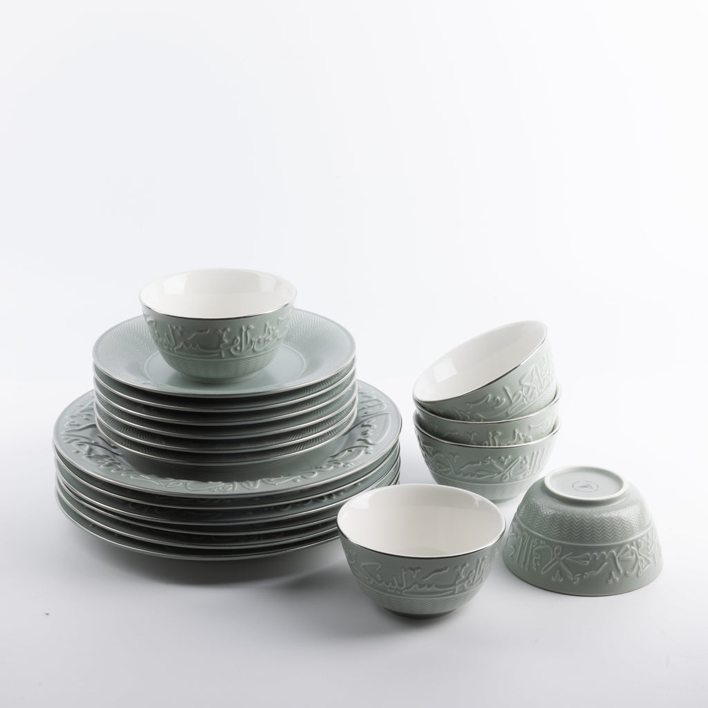 Jiwar - Dinner Set (18-Pc) - Mint Green & Silver